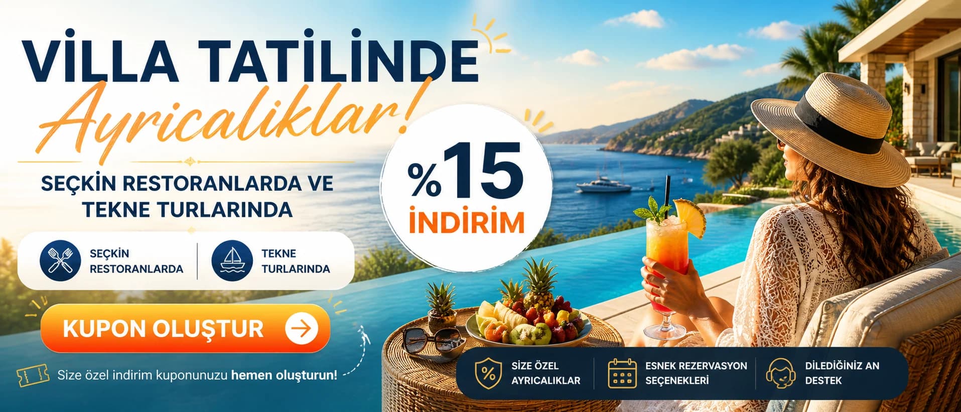 Villatatilinde.com Misafirlerine Özel %15'e Varan Restoran, Aktivite ve Tekne Turu İndirimi